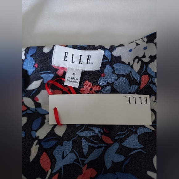 ELLE Blue Wildflower Print Elastic waist Summer Dress size M - Picture 6 of 10